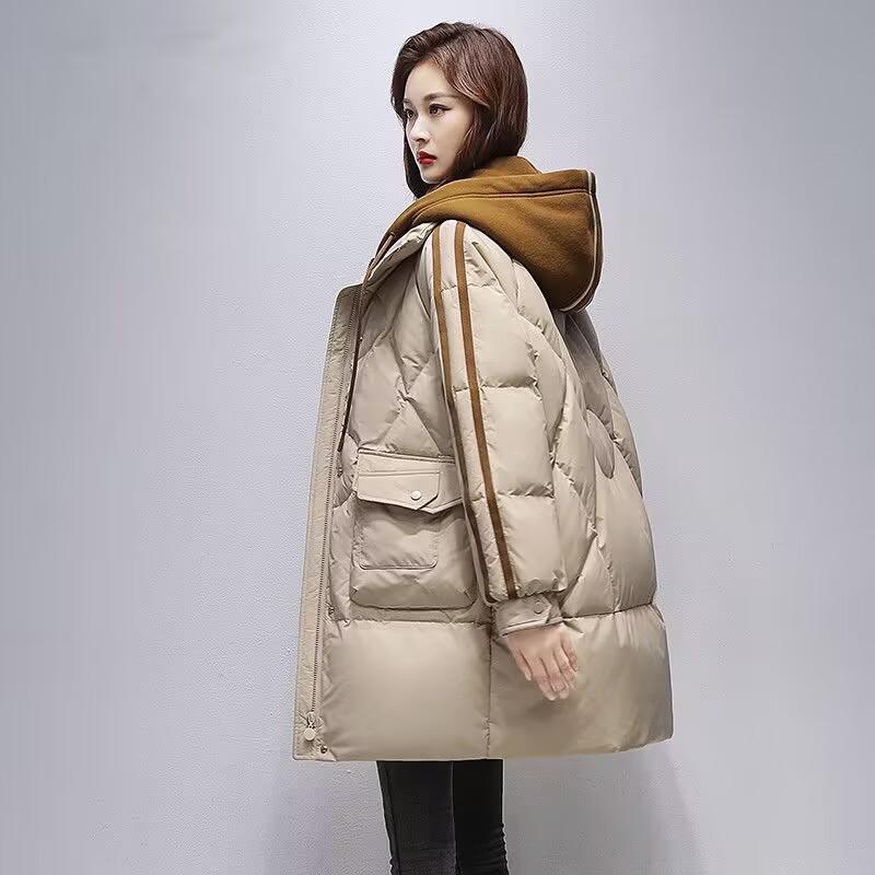 

Maillard поддельный двойной новый средней длины и длинный пуховик с капюшоном женский зимний свободный большого размера толстый жакет 3XL хаки