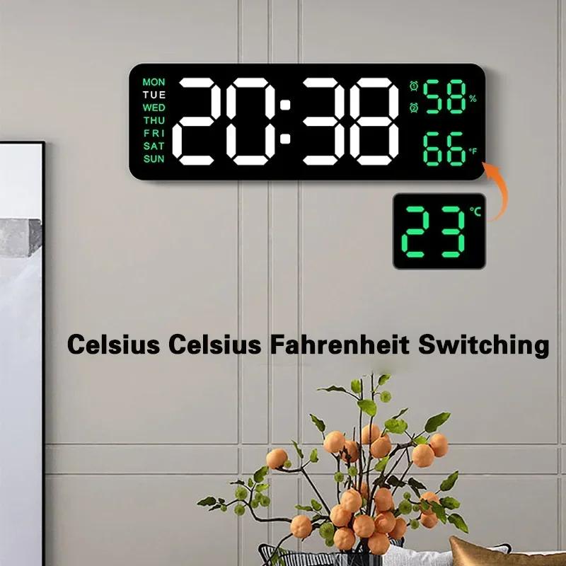 22,8CM Digitale Wanduhr Große LED Wecker Datum Woche Temperatur Duale Alarme Anzeige Helligkeitseinstellung Heimdekoration