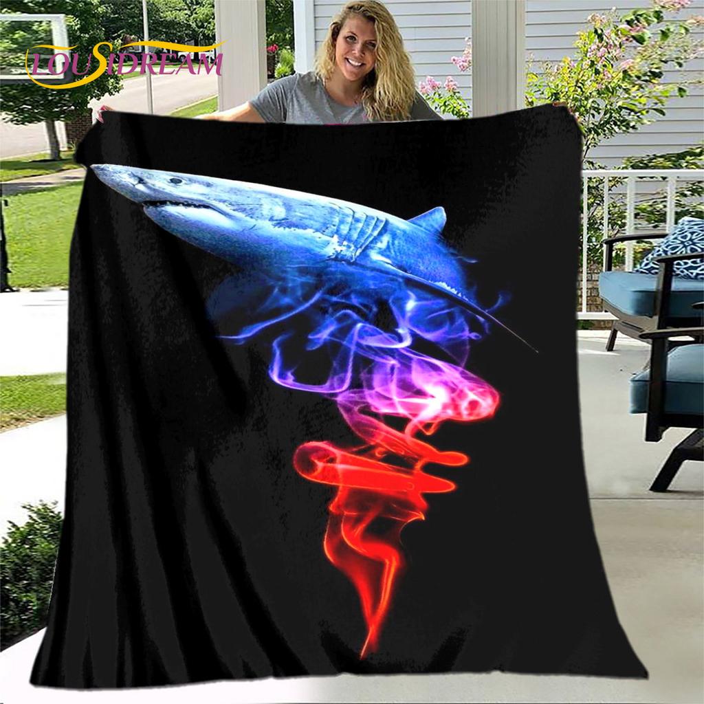 Coperta morbida in flanella con squali cartoni animati 3D, coperta da divano per soggiorno, camera da letto, letto, divano, copertura per picnic