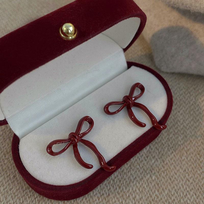 

2024 Нишевый дизайн Красные Анкара Рождественские серьги-пусеты с бантом для женщин