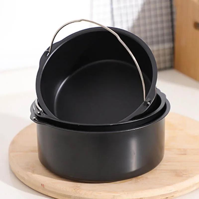 6/7/8 Inch Metal Cake Mold Round Air Fryer Pot Baking Mould With Handle Non-stick Cake Pizza Baking Tray Kitchen Bakeware Tools