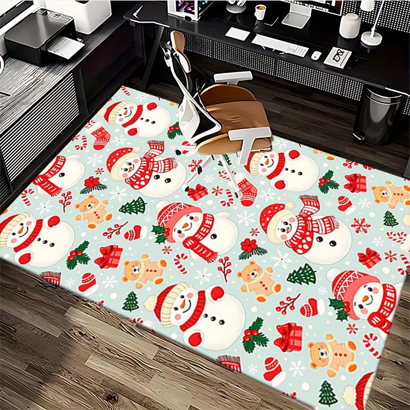 Christmas Snowman Chair Mat - Anime Cartoon Design, Non-Slip Rug for Office, Home Decor, Living Room, Bedroom, Game Room & Dormitory Carpet - Festive