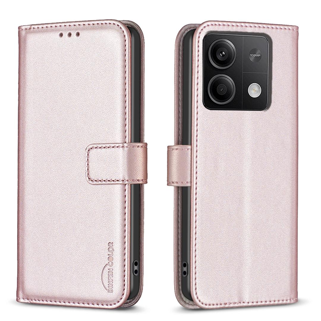 

BINFEN COLOR BF17 Для Xiaomi Redmi Note 13 4G Шкіряний Чохол-книжка Підставка Віконце Rose Gold