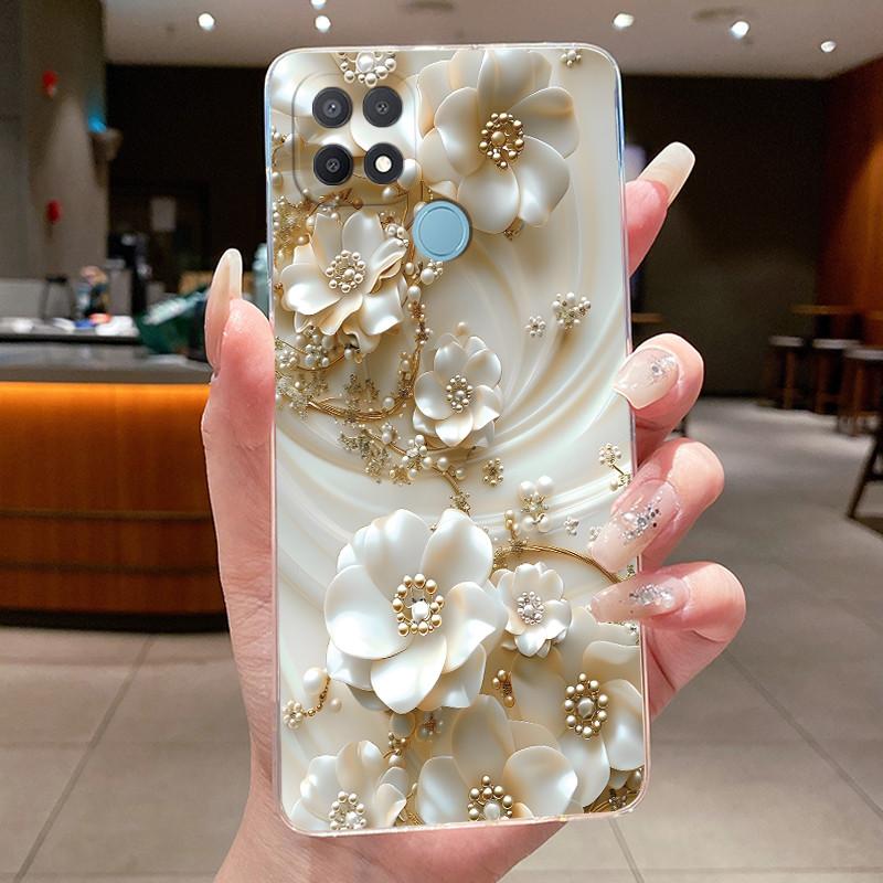 For Oppo A15 CPH2185 Case A15S CPH2179 Clear Fashion Butterfly Flowers Painted Soft TPU Back Cover For Oppo A15 A15S Phone Case