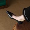 Fashion French Vintage Pointed Toe Shallow Heels Commuter Black Work Shoes Comfortable Versatile Stiletto Single