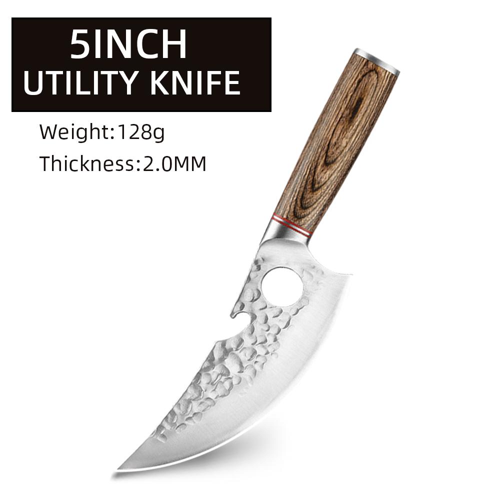 Kitchen Chef Knives Hand Forged Hammer Fruit Vegetable Meat Butcher Cleaver Professional Sharp Slicing Boning Knife with Holder