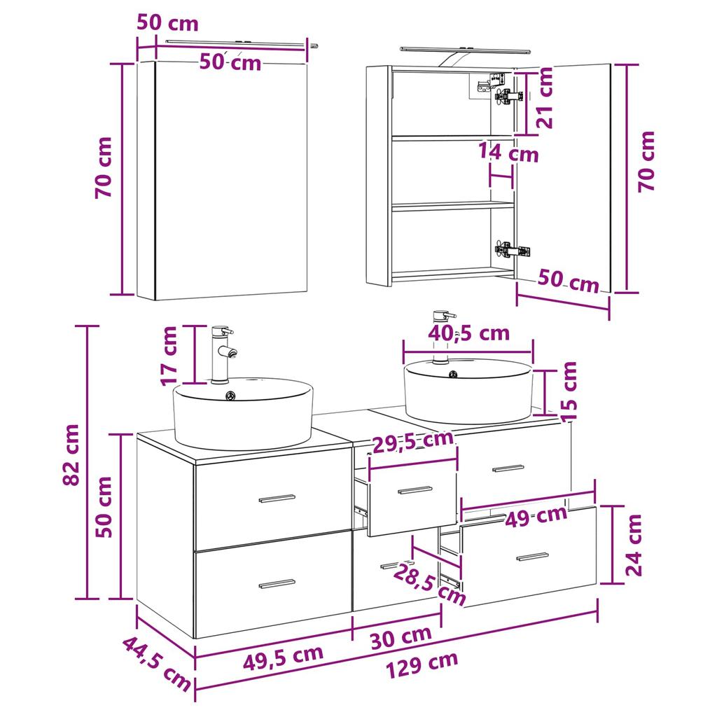 5 Piece Bathroom Furniture Set Concrete Grey Engineered Wood and Glass