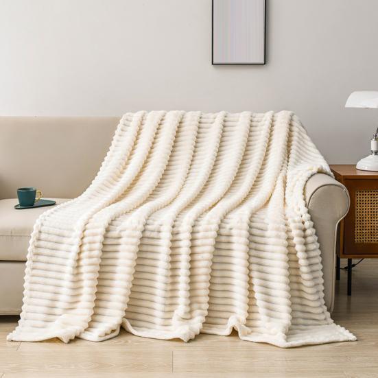 Furry Throw Blanket Fluffy Thick Bubble Blanket Cozy Warm Striped Plush Blanket for Couch Sofa Bedroom Living Room Winter Use