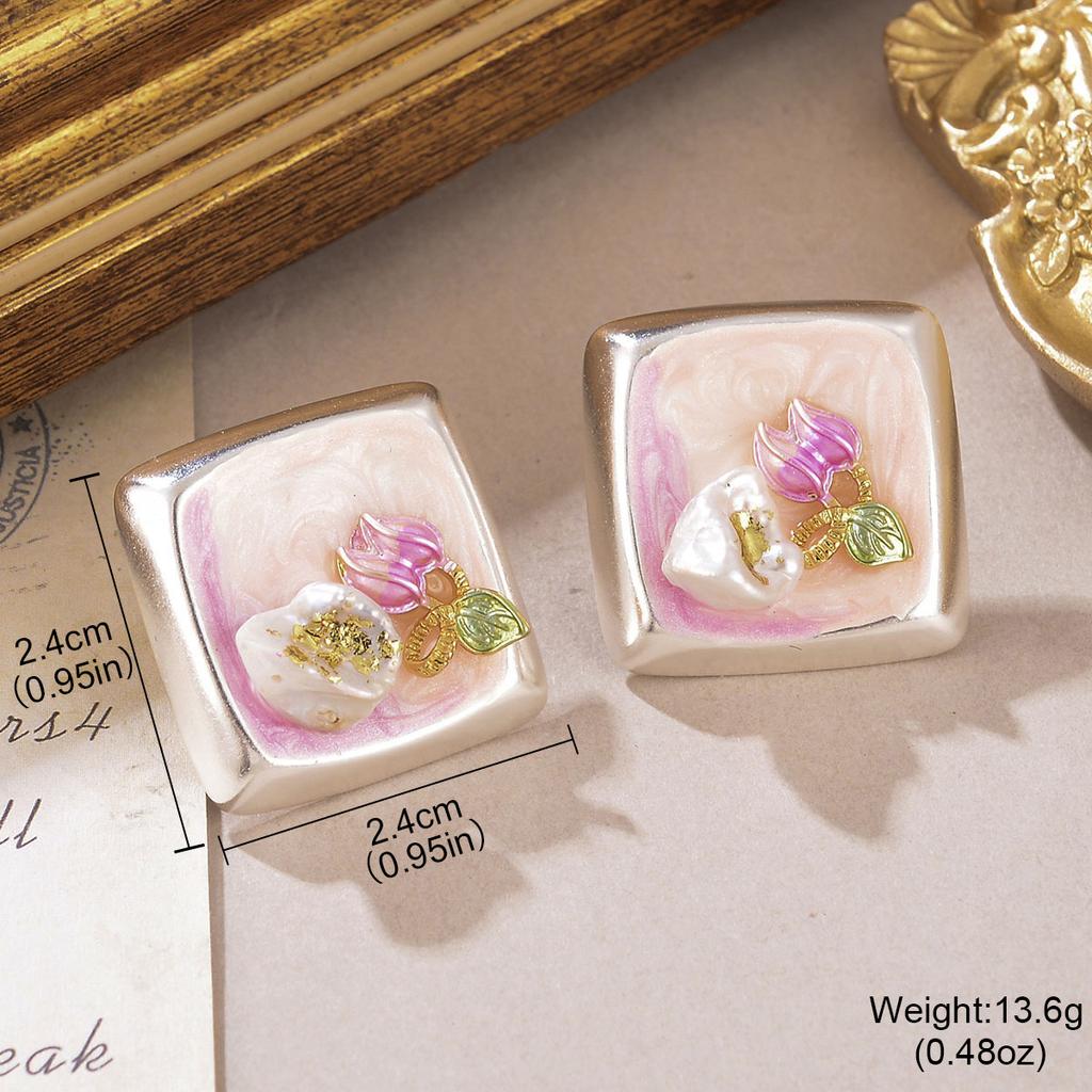 Monet Oil Painting Series Love Earrings Natural Pearl Flower Stud Earrings High Sense Personality Retro Fringed Earrings Women