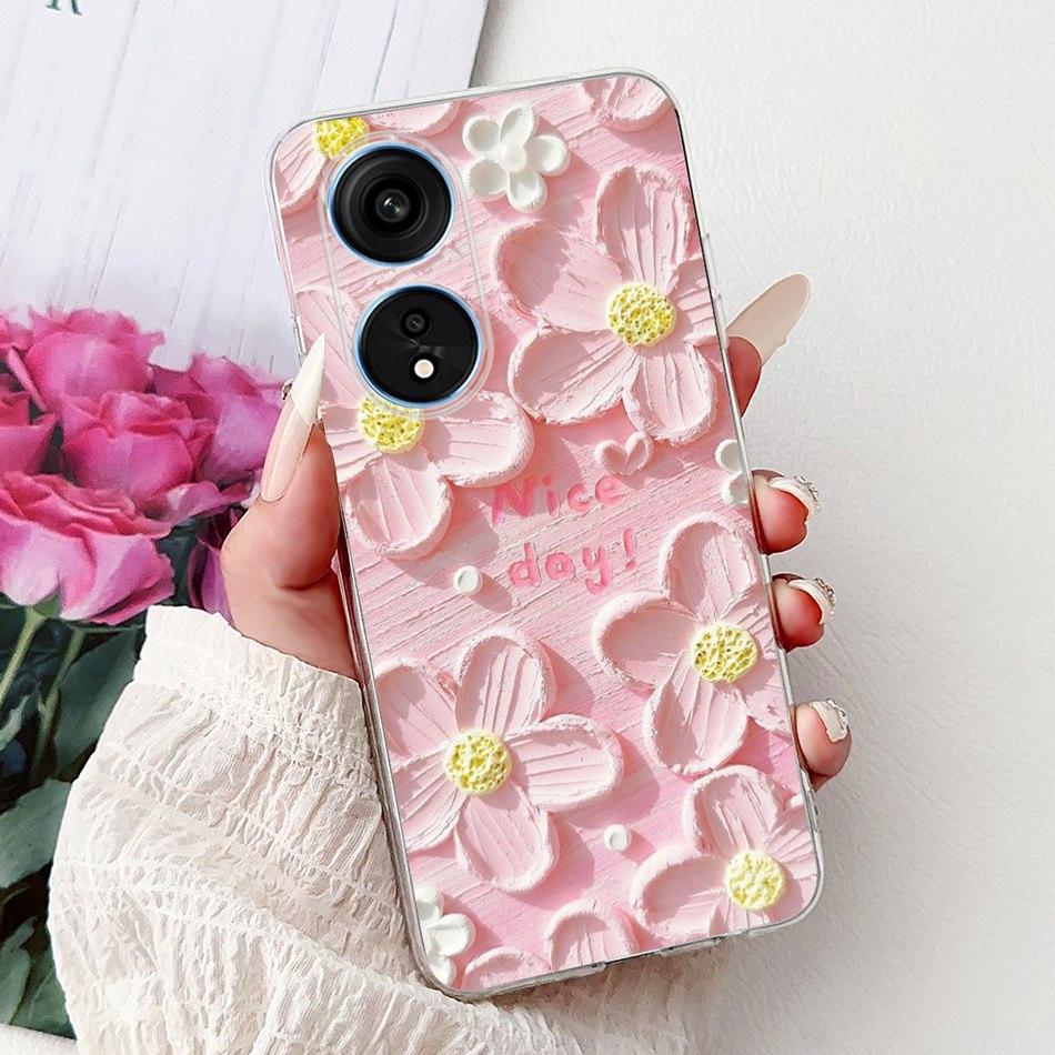For Oppo Reno8 T Phone Case Reno 8T 5G 4G CPH2481 CPH2505 Elegant Floral Cat Soft Silicone Transparent TPU Lightweight Cases