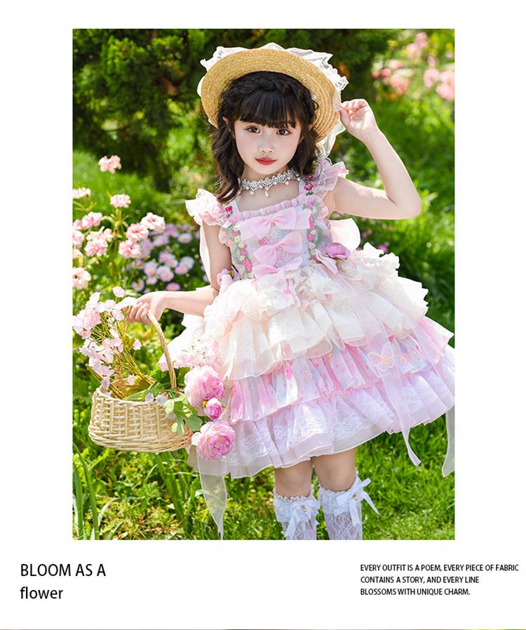 Lolita Girls' Princess Dress Summer New Flower Fairy Dress Children's Super Fairy Monet Garden Birthday Dress