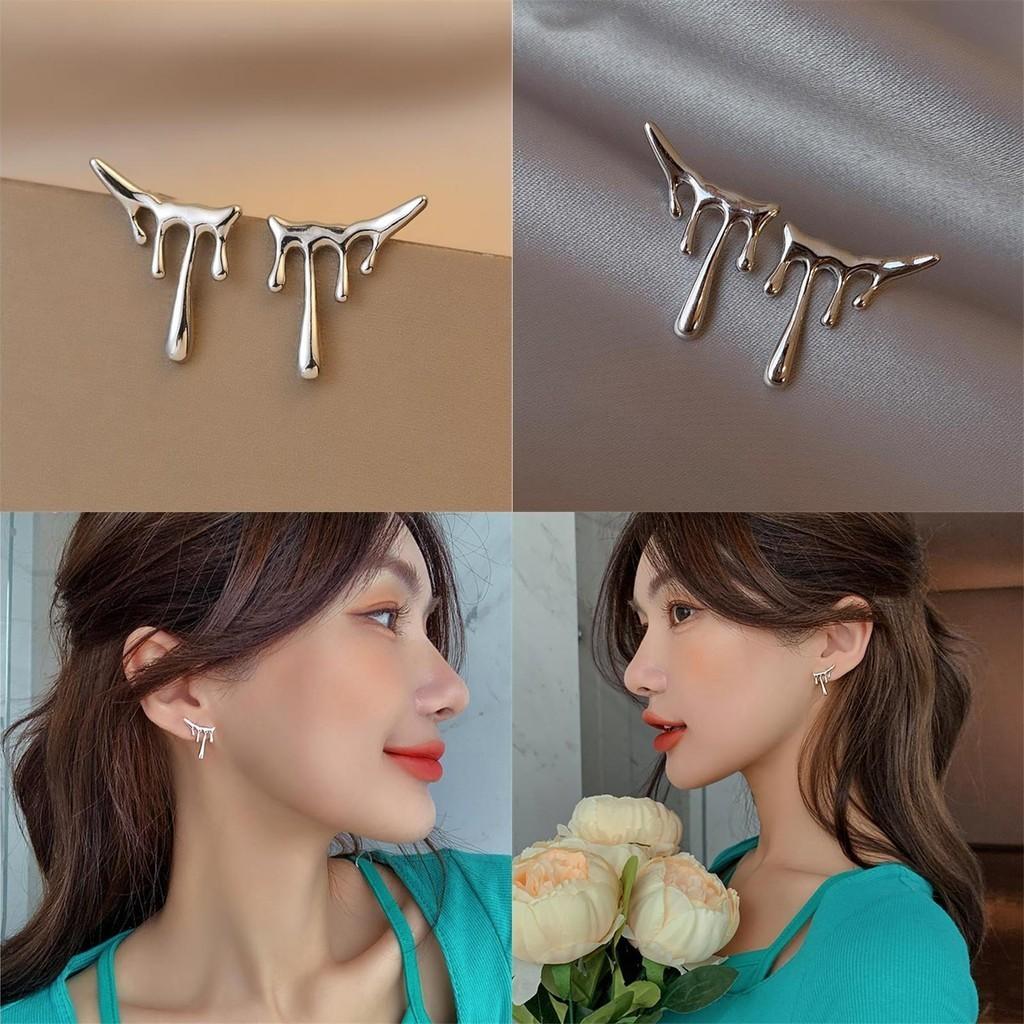 Silver Alloy Trendy Womens Asymmetric Earrings Geometric Design Fashion