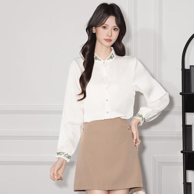 Women s New Chinese Style Embroidered Stand-Collar Long-Sleeve Shirt XL