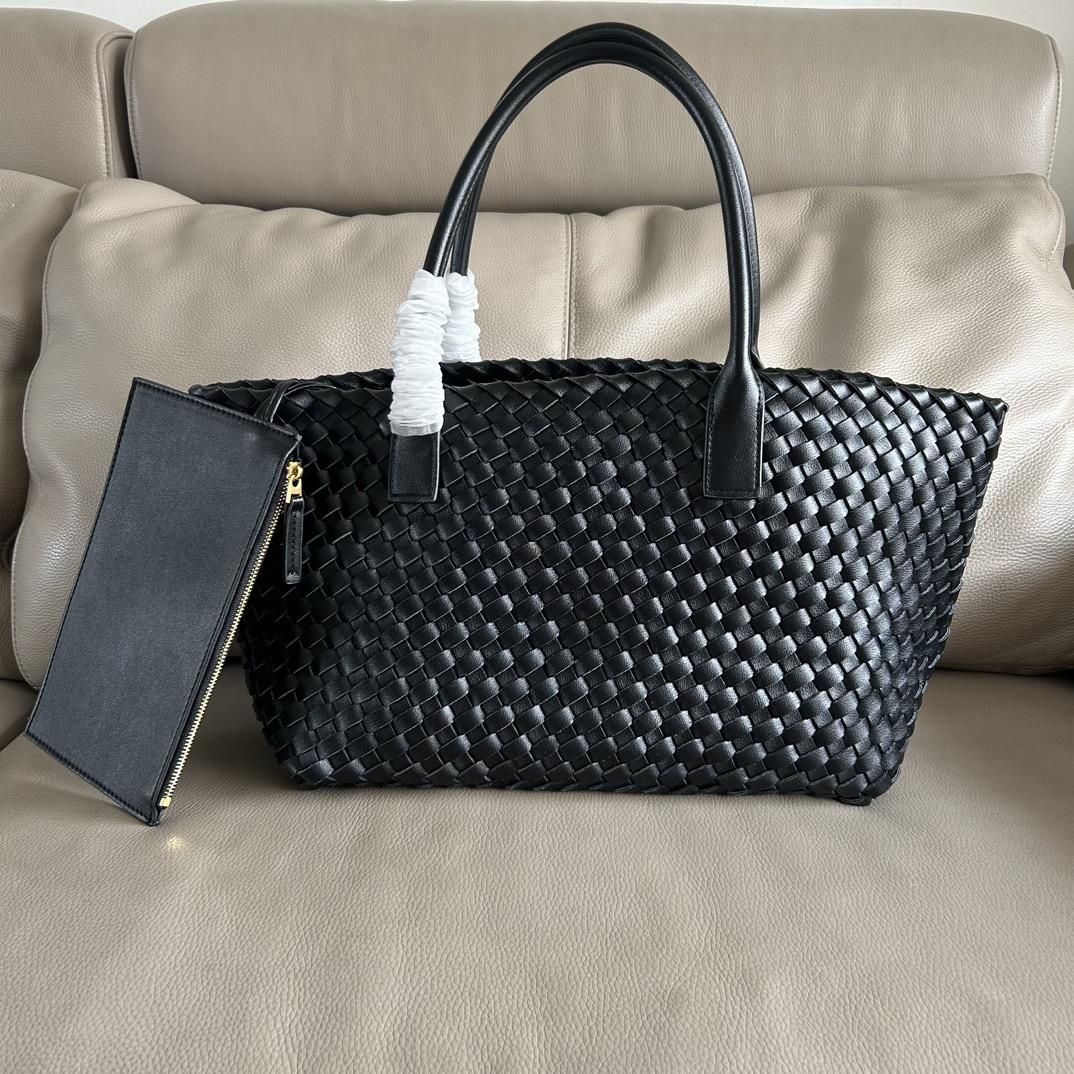 

Сумка ручной работы из натуральной кожи, плетеная, новая, большой емкости, сумка-тоут для мамы, корзина для овощей, ручная сумка через плечо 46x17x23cm чёрный