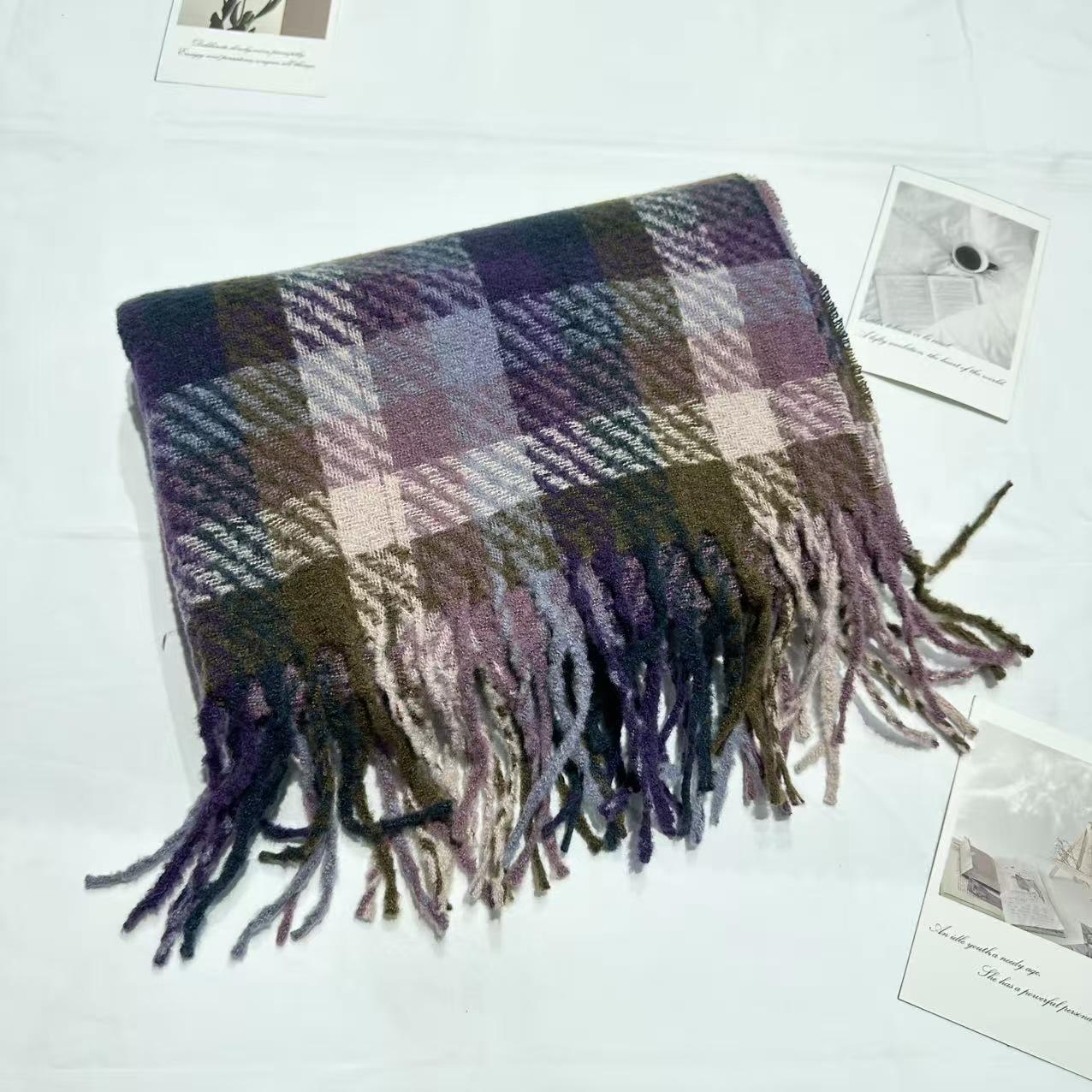 

2025 Осень/Зима Корейский Радужный Клетчатый Женский Модный Шарф с Кашемировым Эффектом: Универсальная, теплая студенческая шаль Above 175cm