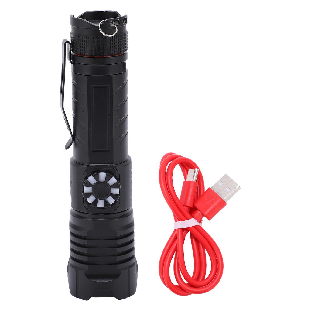 XHP99 Powerful Flashlight Portable Stepless Dimming USB Rechargeable Zoom Torch With Clip