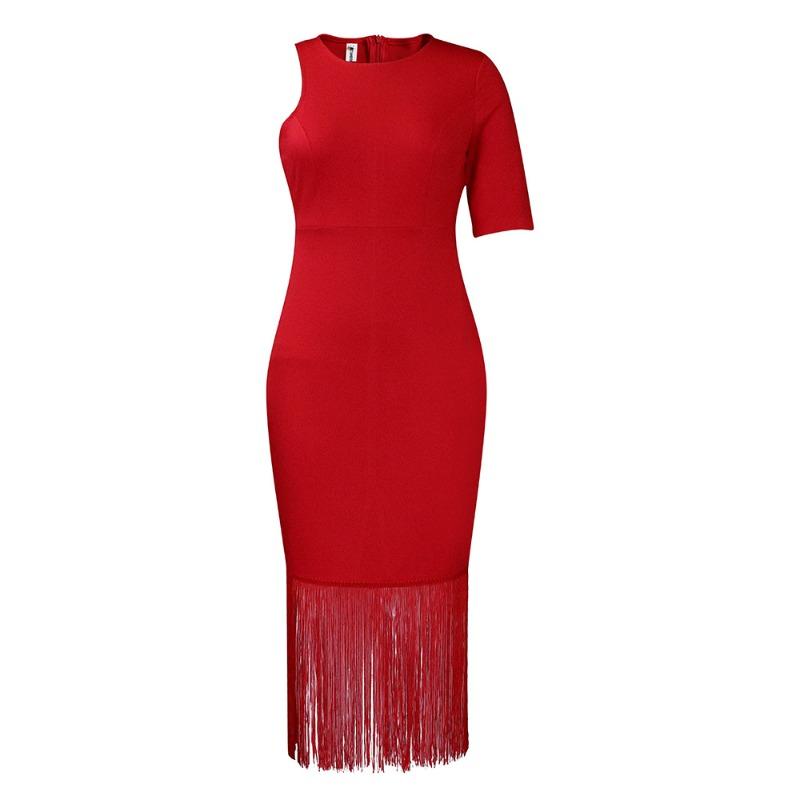 

Large size women s clothing 2 summer new solid color hip-wrapped fringed pencil skirt African dress S красный
