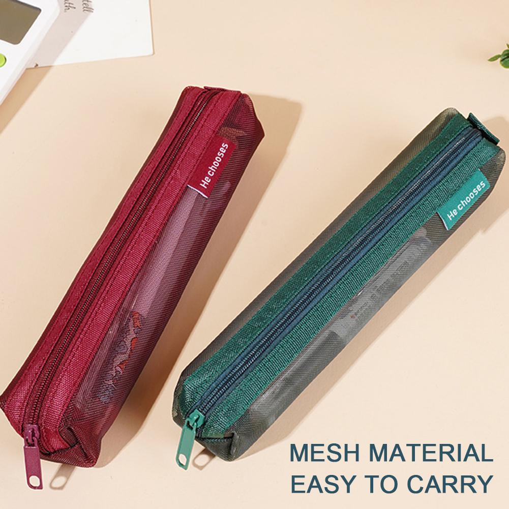 Transparent Mesh Pen Pouch Zippered Pen Holder Multi-Purpose Stationery Pencil Case Bag Large Capacity Pencil Bag For Student