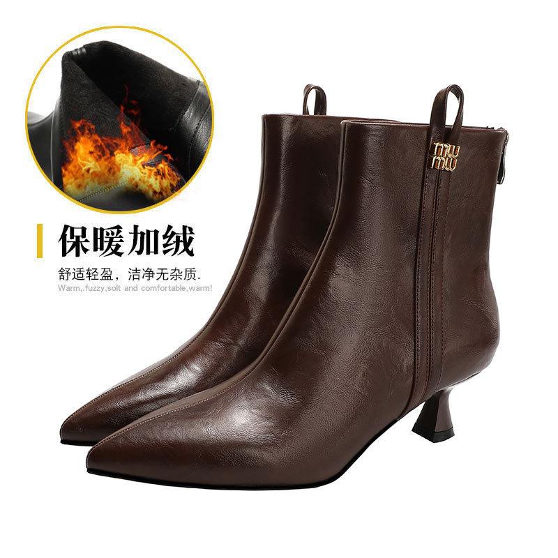 [Customized] Short Boots Women's High Heels Pointed Spring and Autumn Single Boots Thin Heels High Heels Thin Boots Medium Tube Fashion Boots