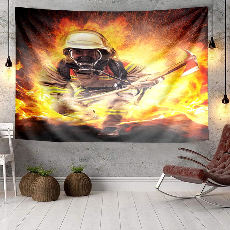 Firefighter Bravery In Action Tapestry Room Decoration Wall Hanging for Living Room Bedroom, dormitory, Birthday and Christmas gifts