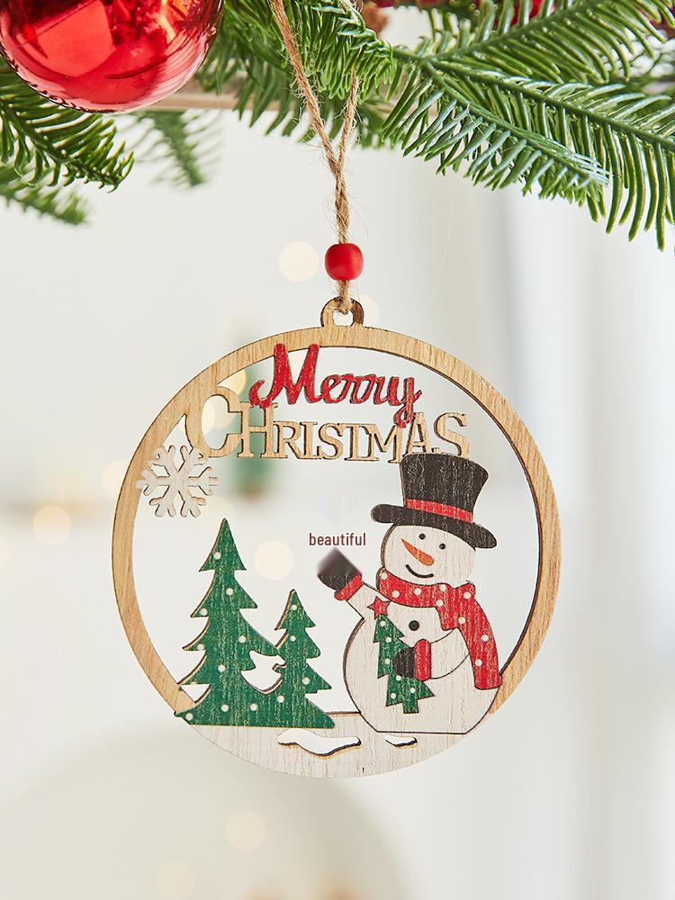 Nordic Wooden Christmas Ornaments: Cartoon Santa Claus & Snowman Pendants