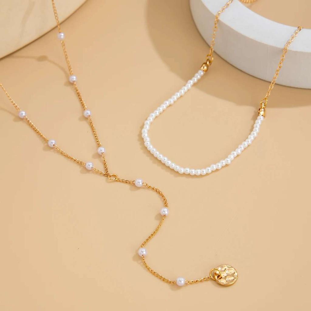 Ingemark 2Pcs/Set Minimalist Imitation Pearl Chain Necklace for Women Collar Trend Vintage Sequin Pendant Choker Party Jewelry