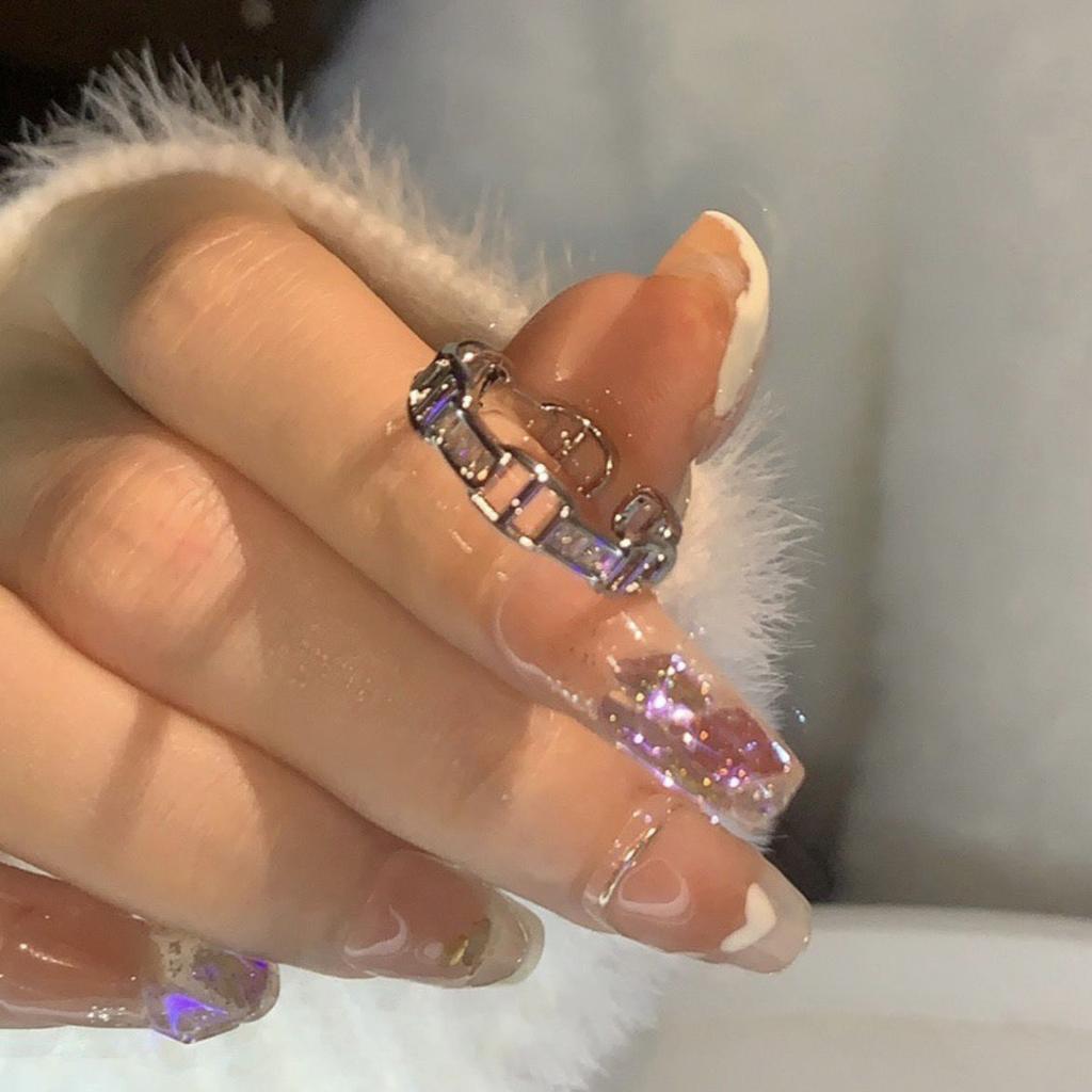Japan And South Korea Light Luxury Diamond-Encrusted Letter Ring Women'S Niche High-End Design Versatile Fashion Cold Wind Open Ring