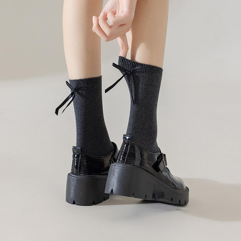 Ladies Spring and Autumn New Style Bow Thin Ballets In The Tube Cotton Socks