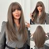 Tea Brown Inward Straight Wig for Women - Layered Full Bangs Full Cap, Daily Quick Beauty, High Quality Wig