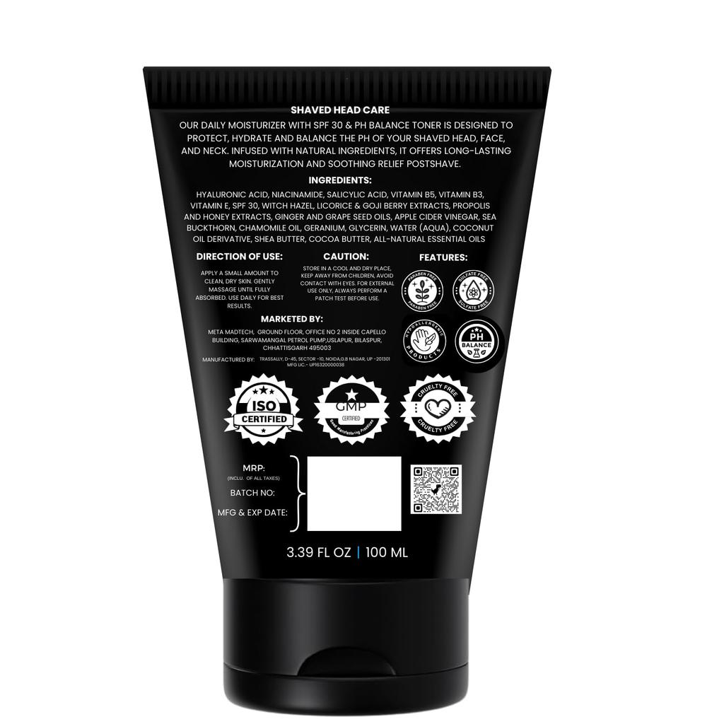 Tägliche Feuchtigkeitspflege mit pH-Toner & LSF 30 Für Glatzköpfe |100ml