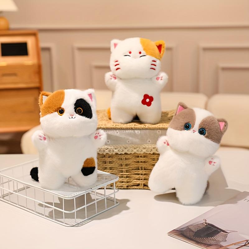 Soft Plush Cat Stuffed Animals - Cute Siamese-like Kitty with Expressive Eyes, Fluffy Ears - Beige/Gray/White/Black Colors - Safe Plush Toy for Kids,