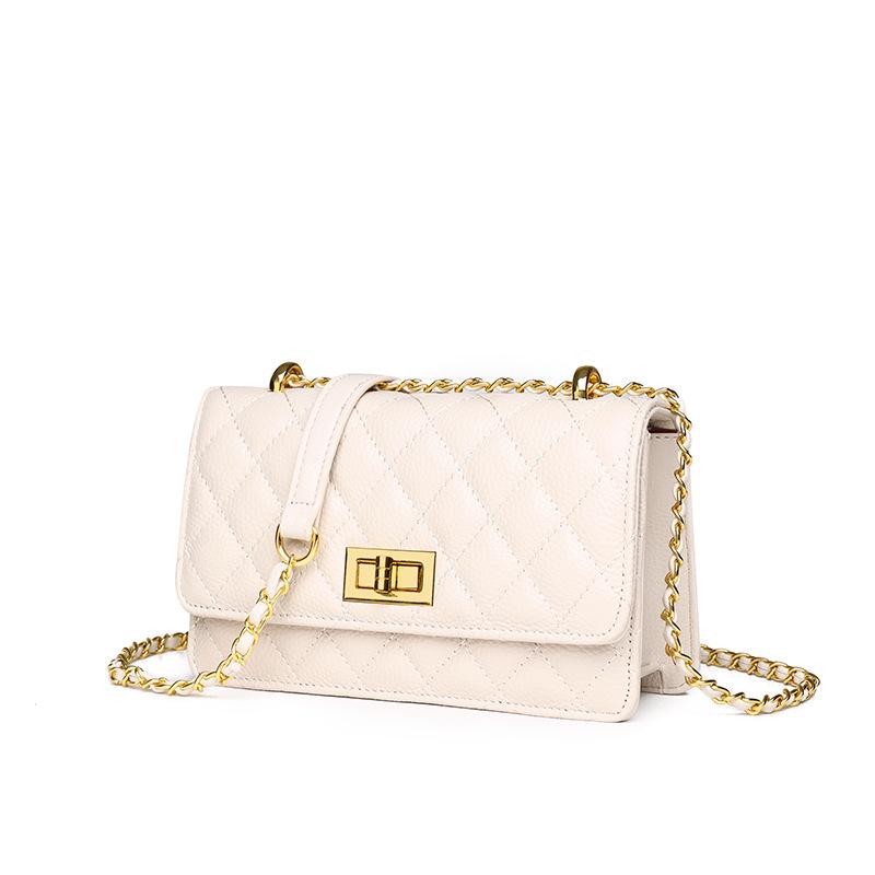

Кожаная женская сумка-цепочка, маленькая квадратная сумка, новая модная ромбовидная сумка на плечо, сумка-мессенджер из коровьей кожи бежевый
