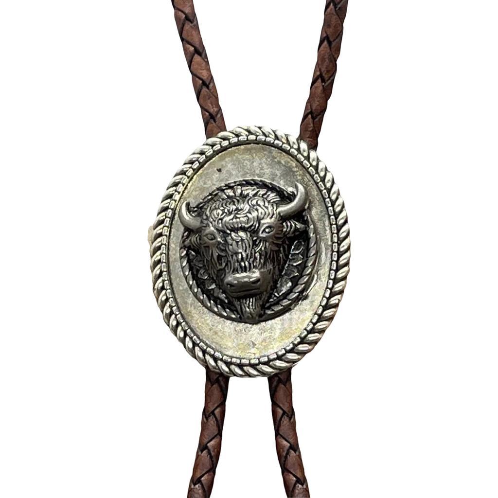 Men's Western Adjustable Bolo Tie with Stone Pendant Braided Leather Rope Necktie Shirt Collar Chain Jewelry Necklace