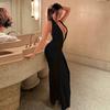 Winter Sexy Lace Cutout Backless Maxi Dress Halter Deep V-Neck Slim Fit Party Date