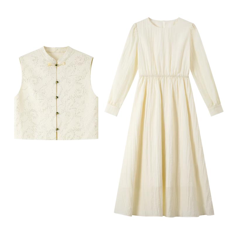 Фаншиман Элегантный Комплект Платье-Жилет Жаккардовый в Китайском Стиле L