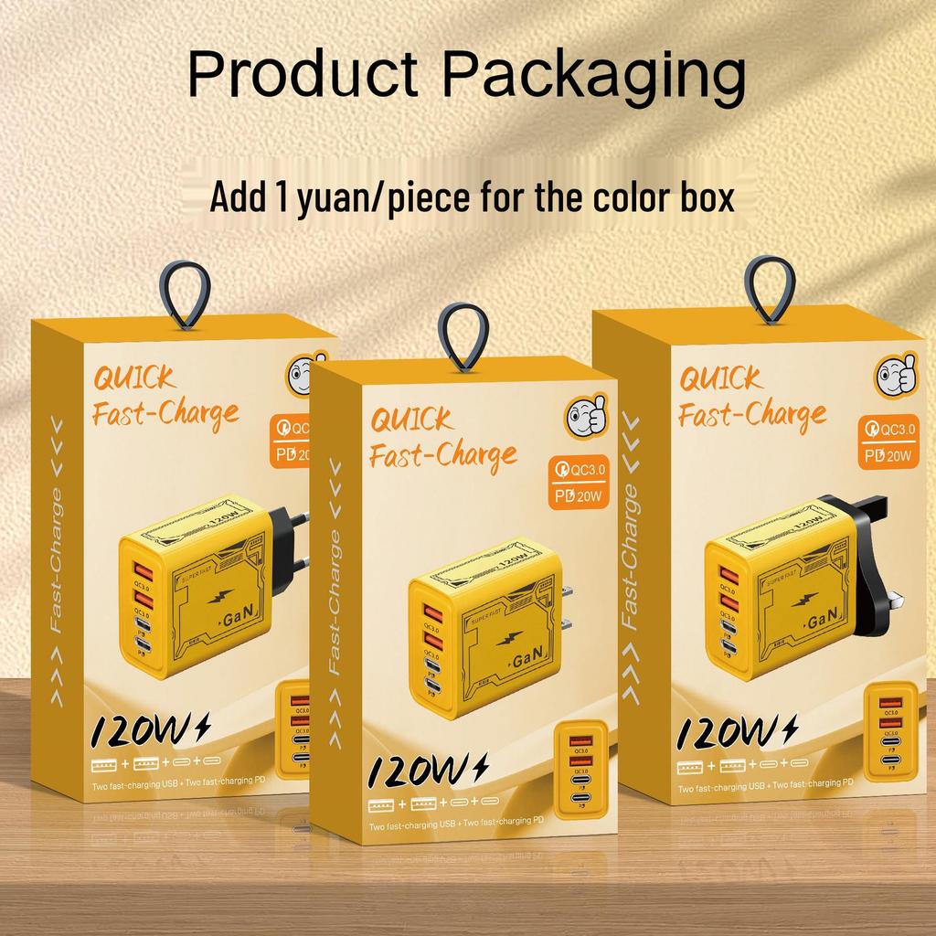 2C2A 120W PD Charger: Dual USB & Type-C 4-Port Adapter for European & American Phones
