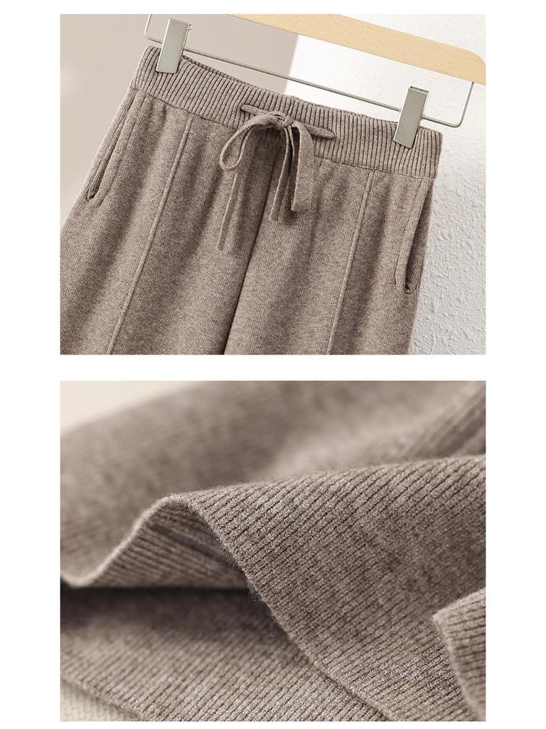 New White Wide-Leg Knitted Pants with Drawstring - Loose, Thickened, Plus Size for Autumn & Winter Casual Wear