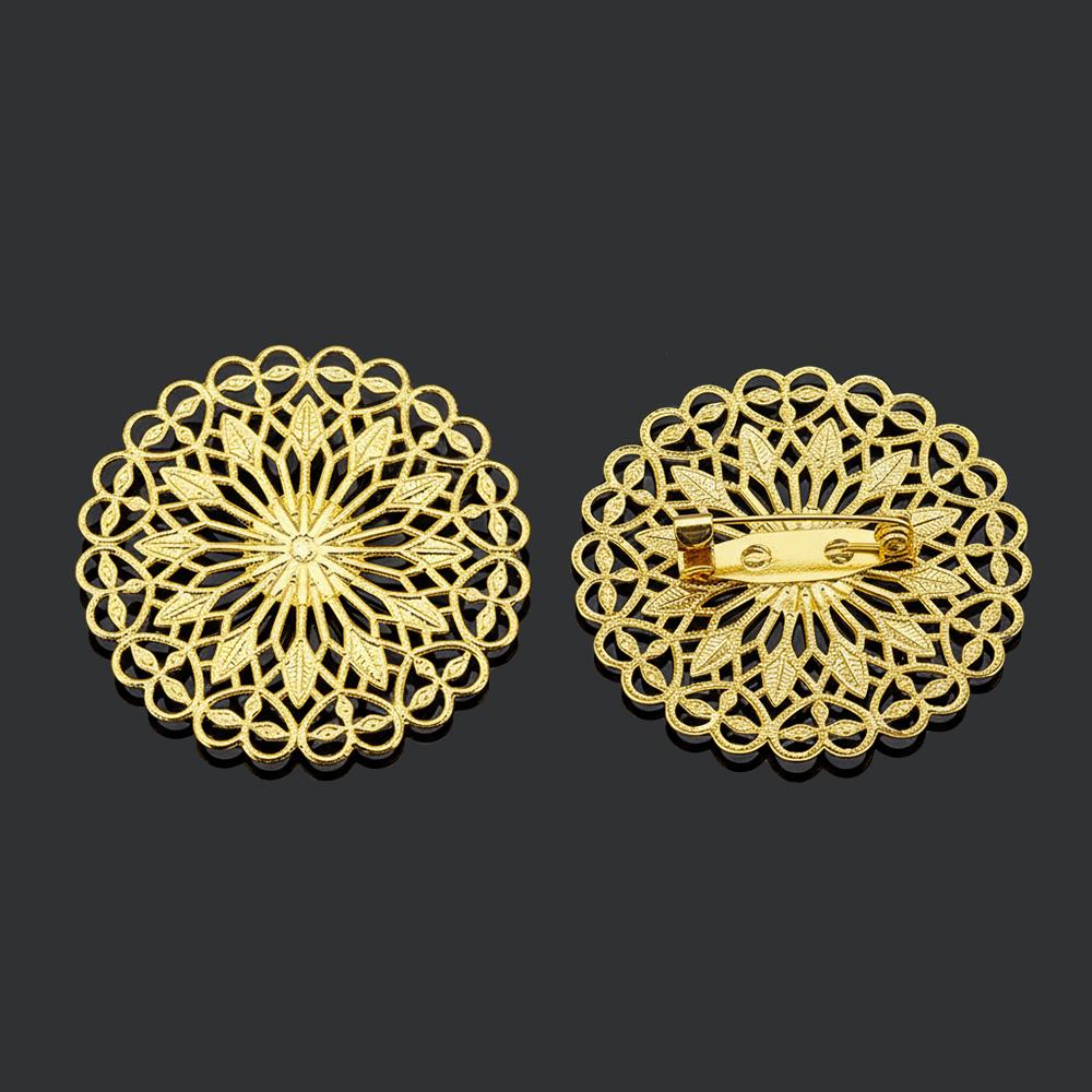 5pcs Round Flowers Brooch Base Pad Setting Base with Pin 38mm Copper Brass Filigree Wraps Connectors Jewelry Making Accessories