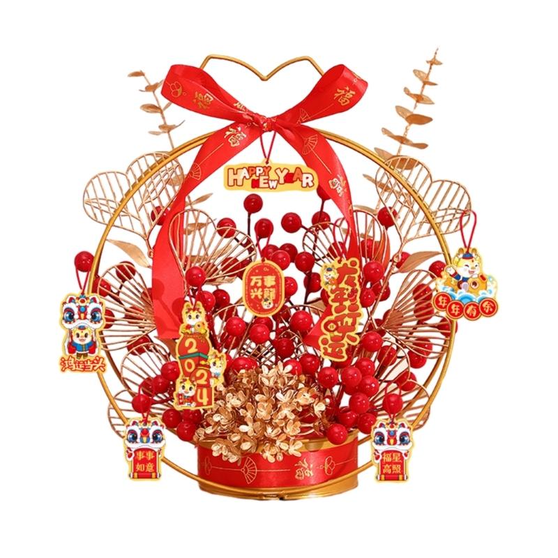 Chinese Spring Festival Artificial Berries Plant Branch Simulated Purse Vase X3UC