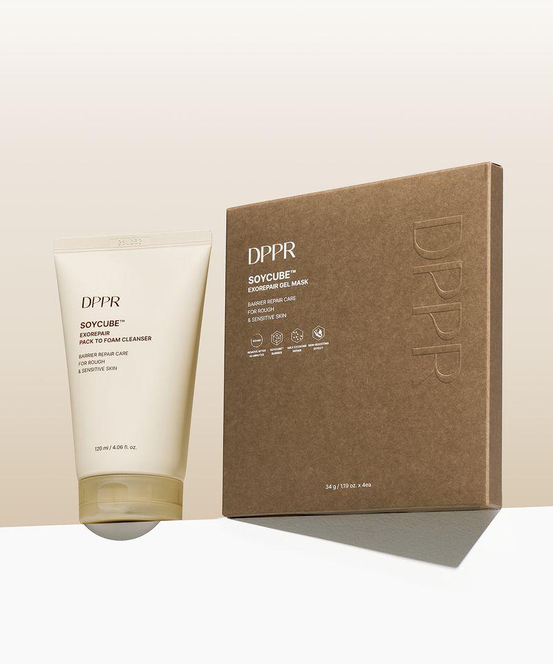 [2 SET] Soy Cube Exo Repair Soy Milk Pack-to-Foam Cleanser 120ml + Soy Cube Exo Repair Soy Milk Gel Mask (4 Sheets)
