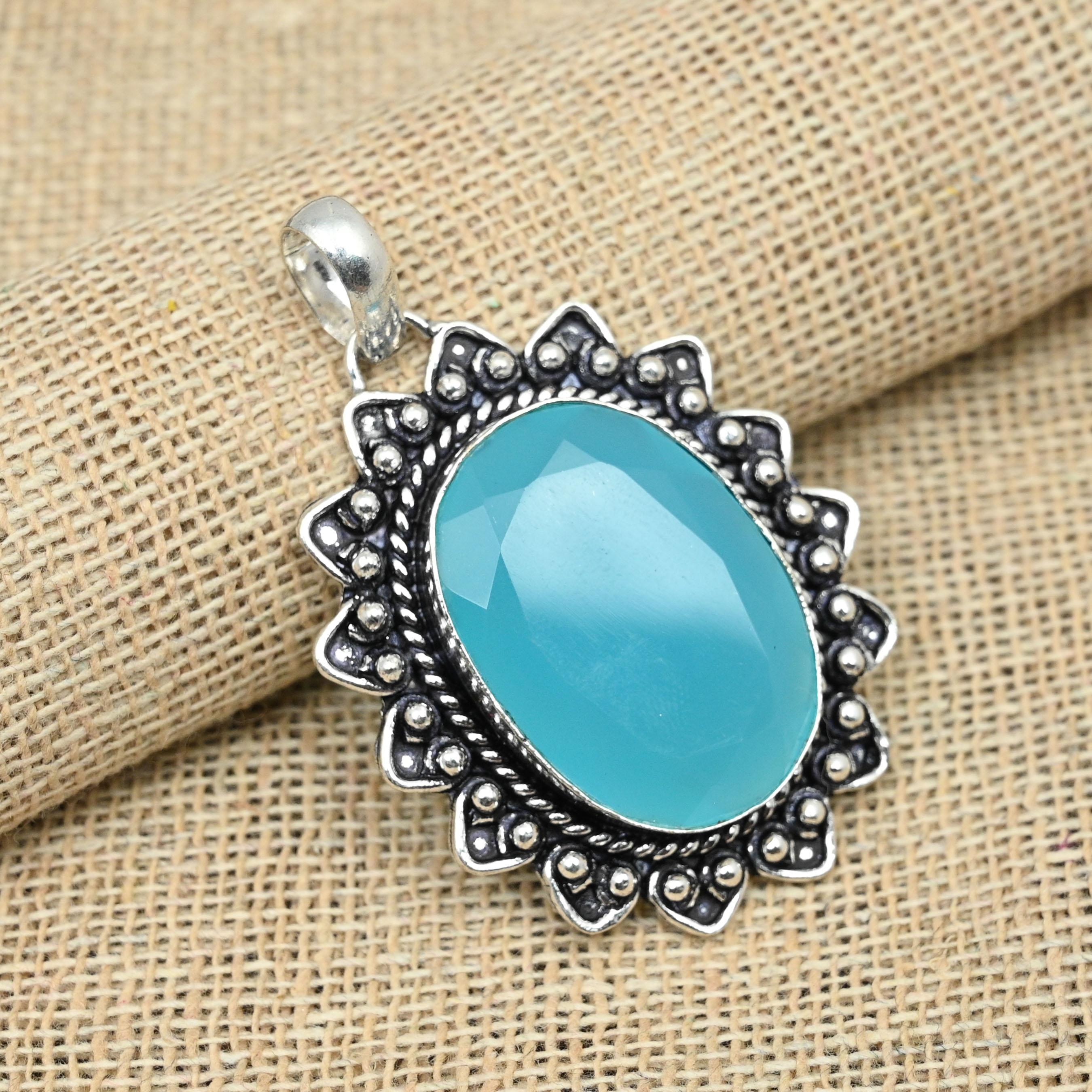 

Синий халцедон, драгоценный камень, стерлинговое серебро 925 пробы, ювелирные изделия ручной работы, рождественский подарок, подвеска 2.04 Inches синий