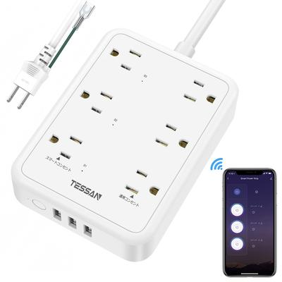 TESSAN Smarte Steckdose & Steckdosenleiste: 3 smarte Steckdosen, 3 Standard-AC-Steckdosen, 3 USB-Anschlüsse, Energieeinsparung, Timer, 2m Verlängerungskabel, WLAN, Fernbedienung, V