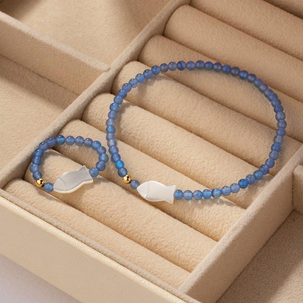 14K Natural Agate Mother-of-Pearl Fish Bracelet Lucky Gift