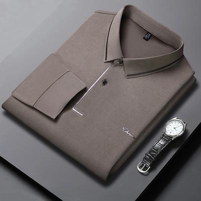 Nuova Camicia Casual da Uomo a Maniche Lunghe con Patch Colore Unico Polo alla Moda Traspirante Comoda Versatile Top