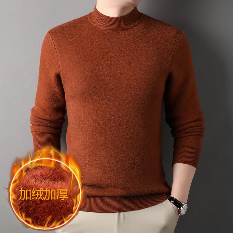 

Мужской вязаный свитер с полувысоким воротником, флисовый утолщенный свитер, мужская повседневная базовая рубашка, мужская одежда XXXXL оранжевый