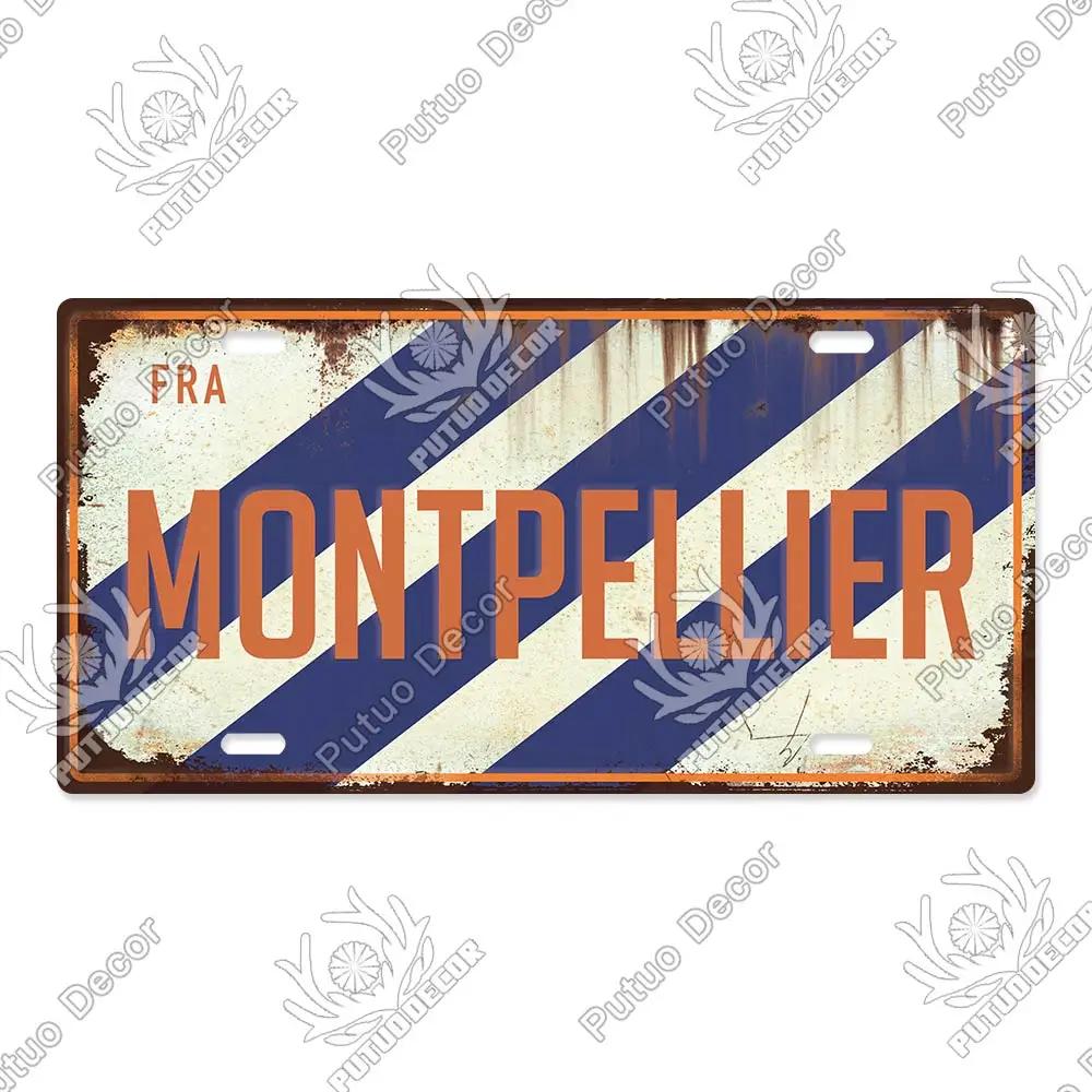 Putuo Decor French City Metal Sign Licenses Plate Plaque Metal Vintage Tin Sign Decor Bar Pub Man Cave Club Decoration