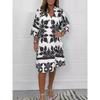 Women Floral Print Dress V Neck 3 4 Sleeve Midi Fall New Casual European American Style