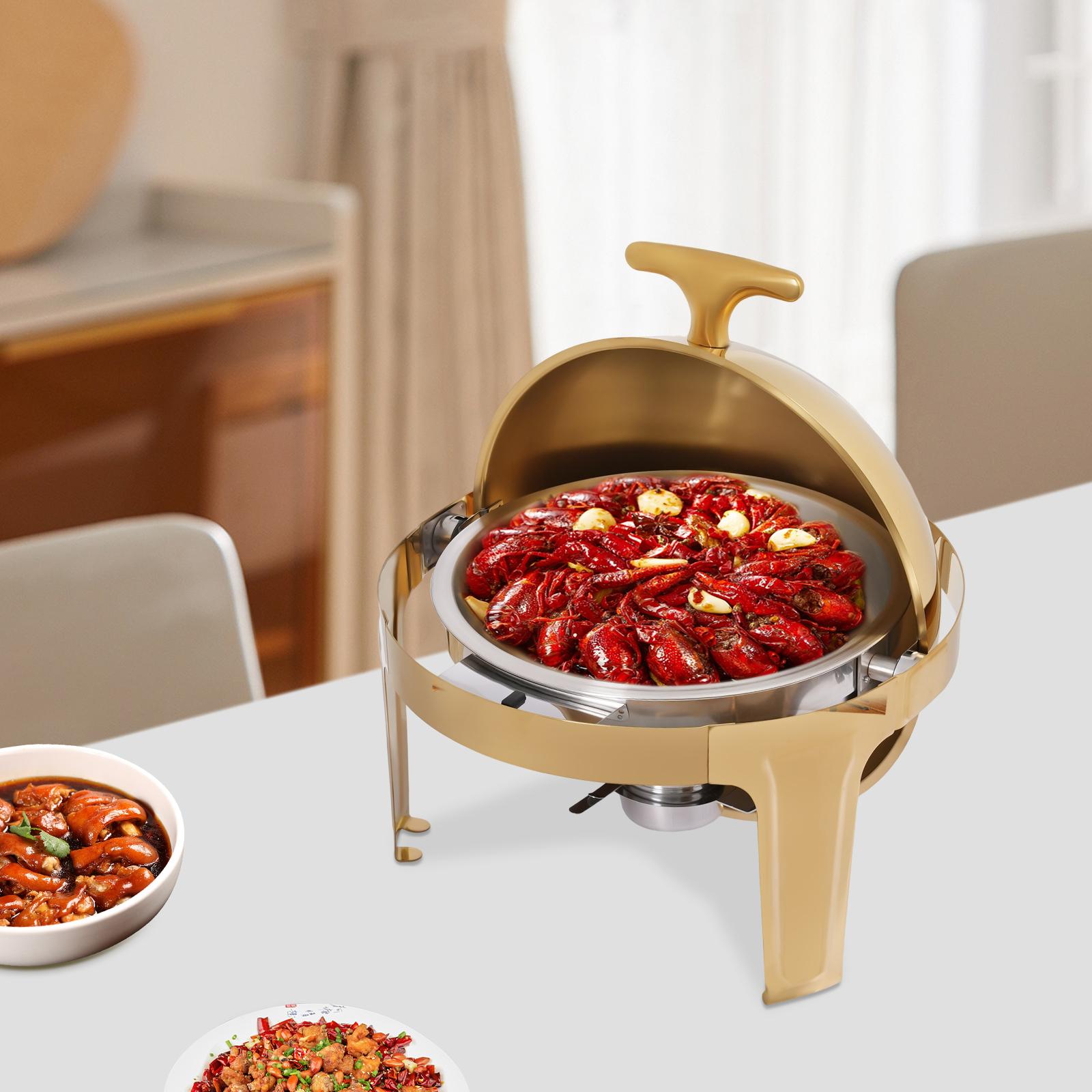 Round Chafing Dish, 9L 201 Stainless Steel Buffet Warmer, Elegant Commercial Food Server Pan, 18.31x20.28in Catering Supplies