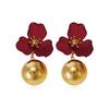 Simple Stainless Steel Flower Shape Drop Earrings 18K Gold Plated Spherical Dangle Earrings