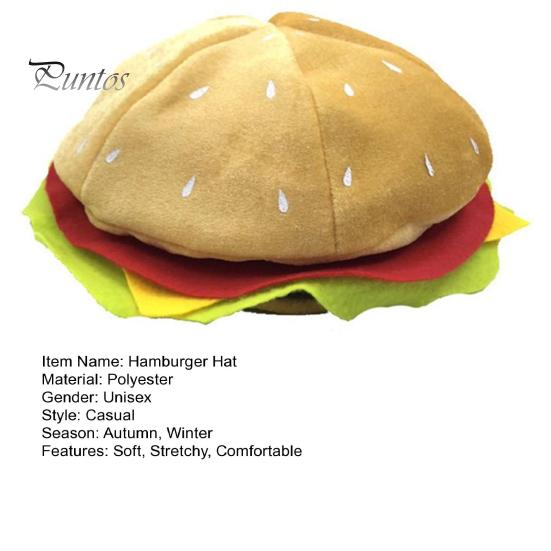Women Hamburger Hat Adults Cute Funny Realistic Cozy Stretchy Costume Accessories Soft Men Fast Food Cap for Gift Male